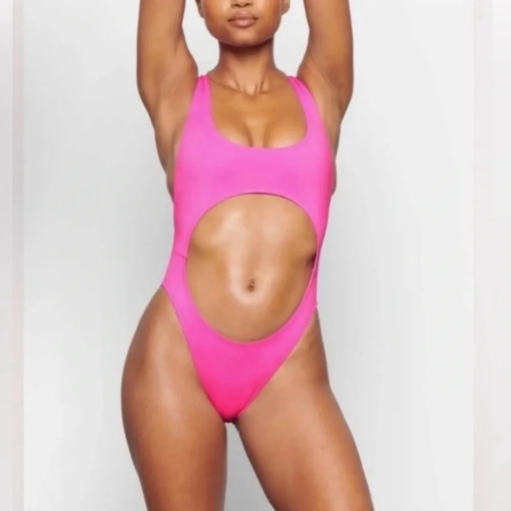 SKIMS Hot Pink Cutout One-Piece Swimsuit